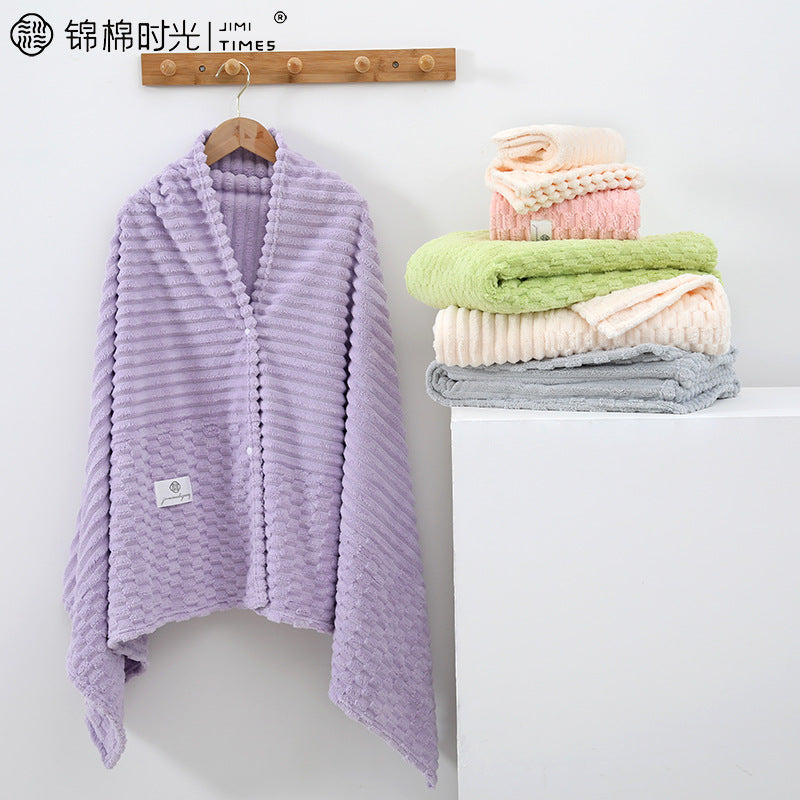 Cloud Plaid Coral Fleece Bath Towel Large Thick Quick-Drying