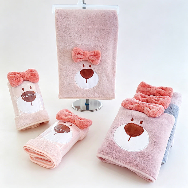 Pink Milk Bear Embroidered Coral Fleece Face Towel