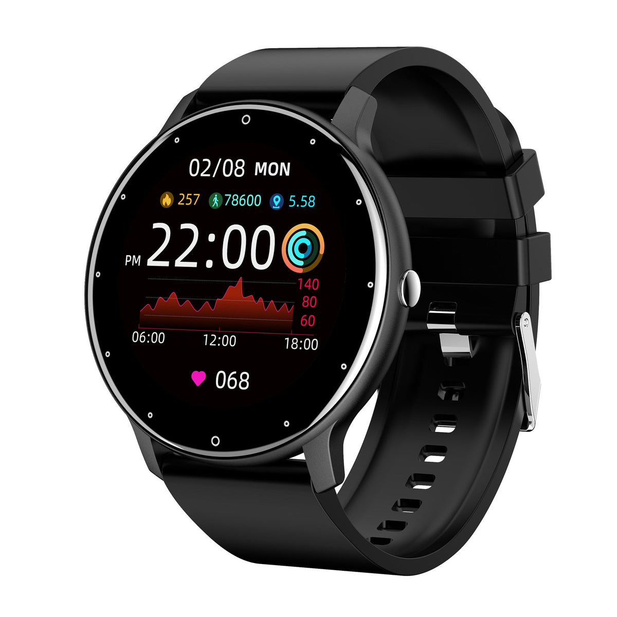 ZL02C Pro Smart Watch Round Screen Health & Sports Tracker in Black