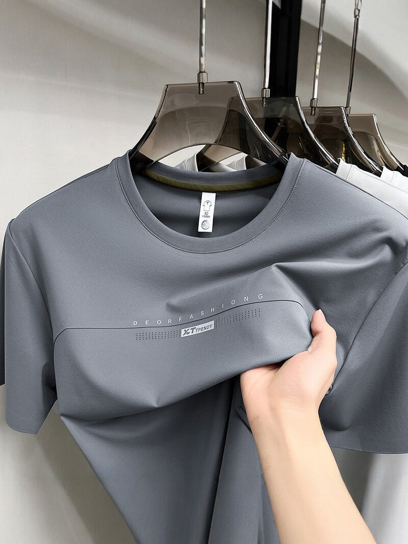 Men's Ice Silk Nylon Stretch Crew Neck Seamless T-Shirt