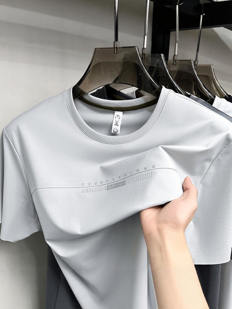 Men's Ice Silk Nylon Stretch Crew Neck Seamless T-Shirt