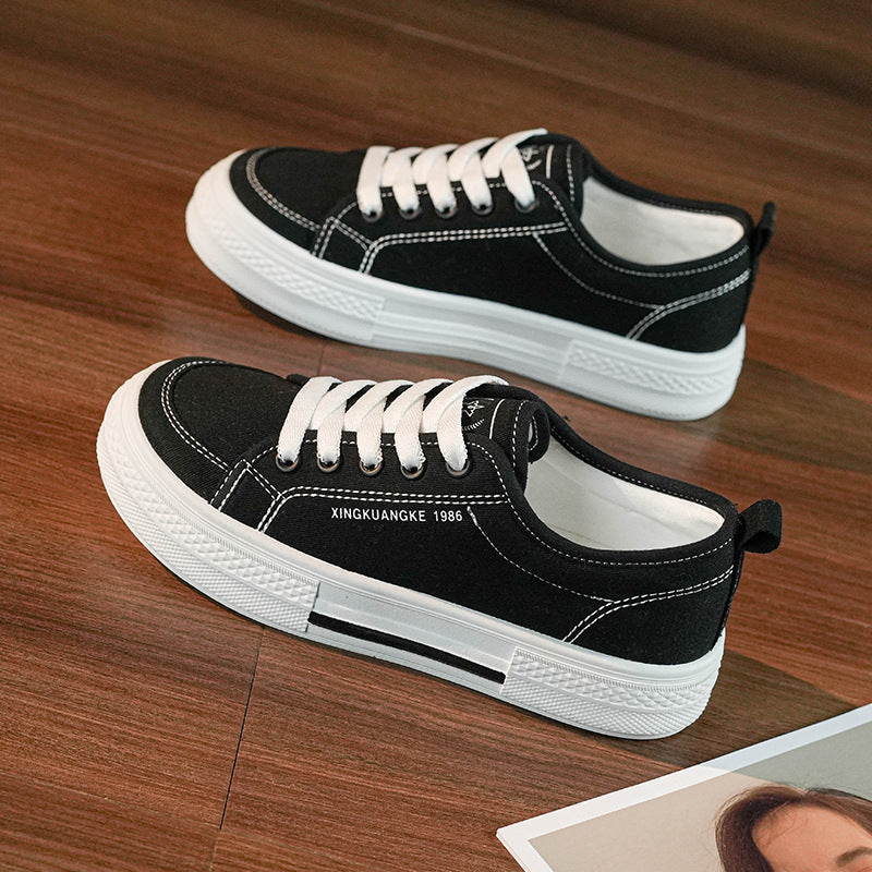 Women's Black Plaid Canvas Flat Casual Shoes