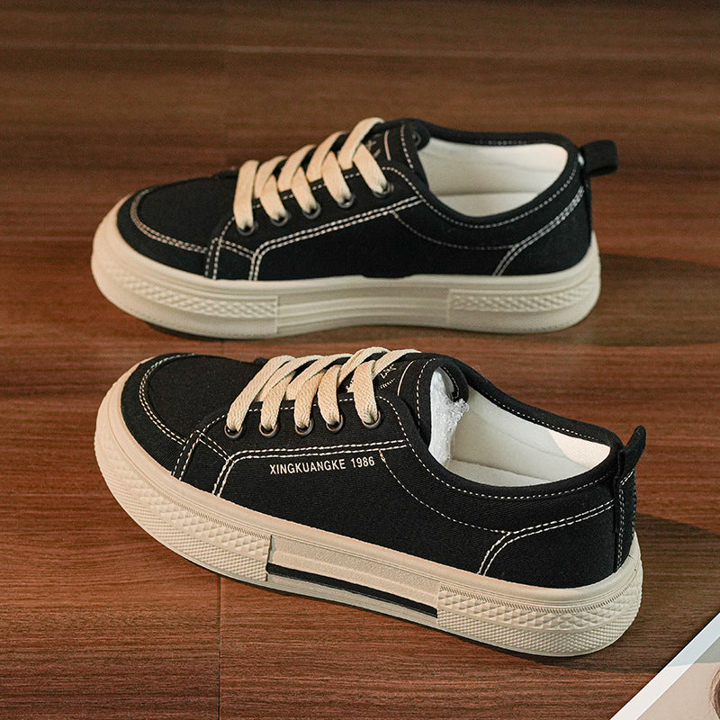 Women's Black Plaid Canvas Flat Casual Shoes