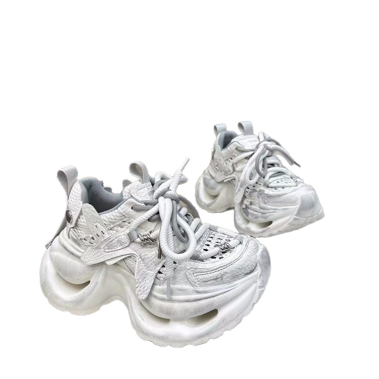 Grey Women's Breathable Mesh Platform Dad Sneakers Casual Style