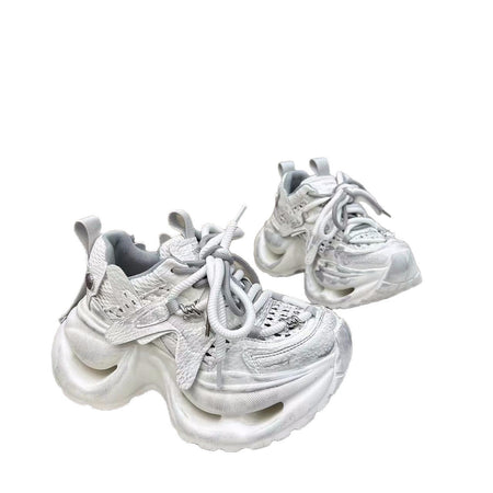 Grey Women's Breathable Mesh Platform Dad Sneakers Casual Style