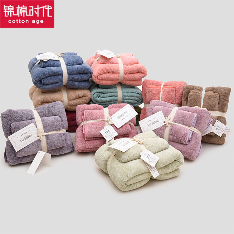 Embroidered Logo Coral Fleece Bath Towel Set Thick Soft