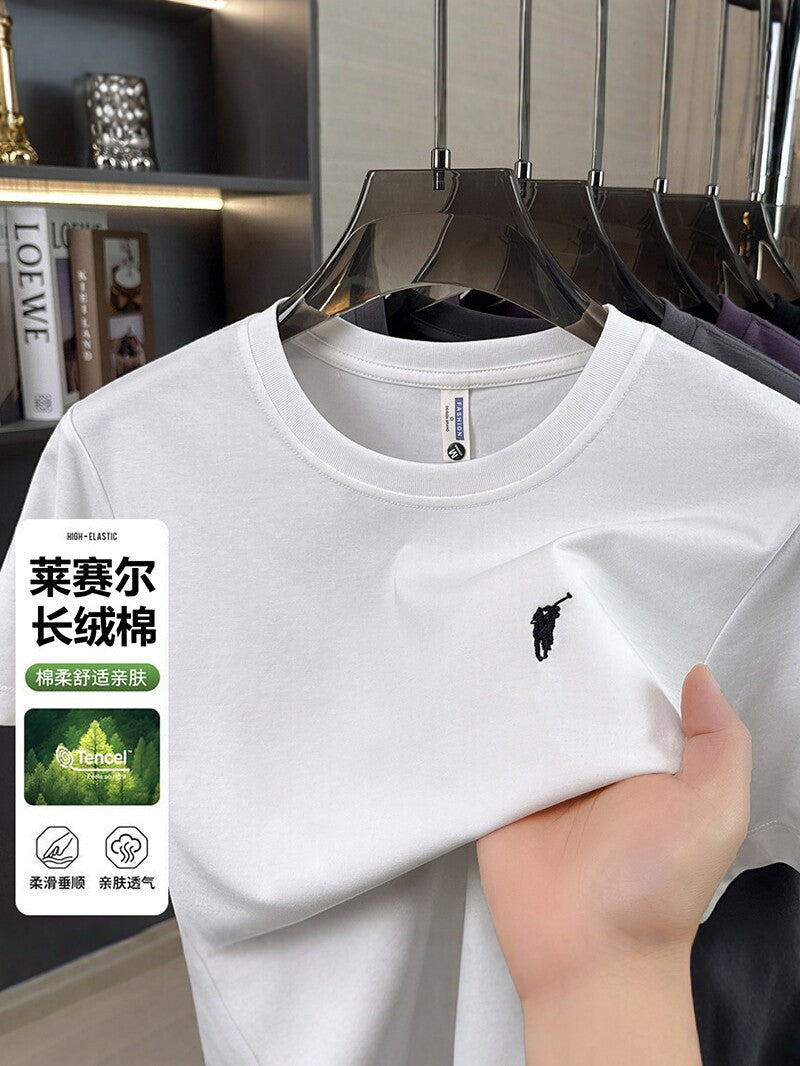 Men's Lyocell Cotton Embroidered Crew Neck Short Sleeve Tee