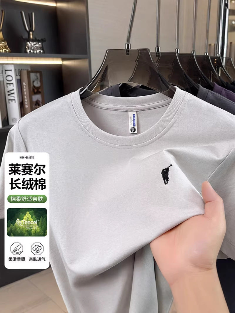 Men's Lyocell Cotton Embroidered Crew Neck Short Sleeve Tee