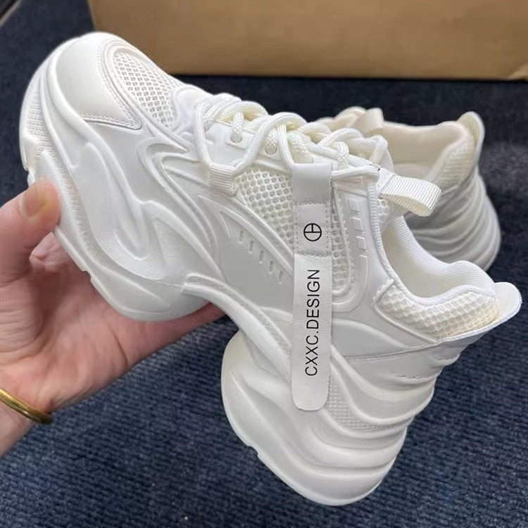 Women's Platform Mesh Breathable White Casual Sneakers