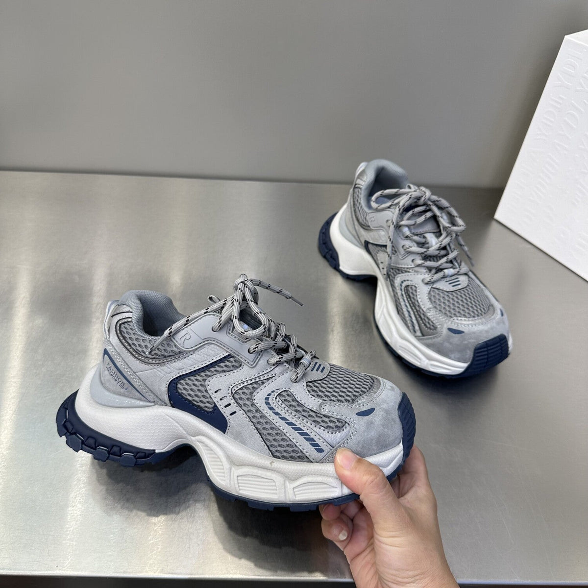Grey Women's Chunky Platform Dad Sneakers Lightweight Casual Running Shoes