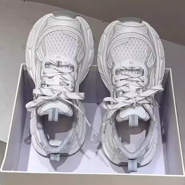 Off-white Women's Thick Sole Lace-Up Dad Sneakers Breathable Casual Style