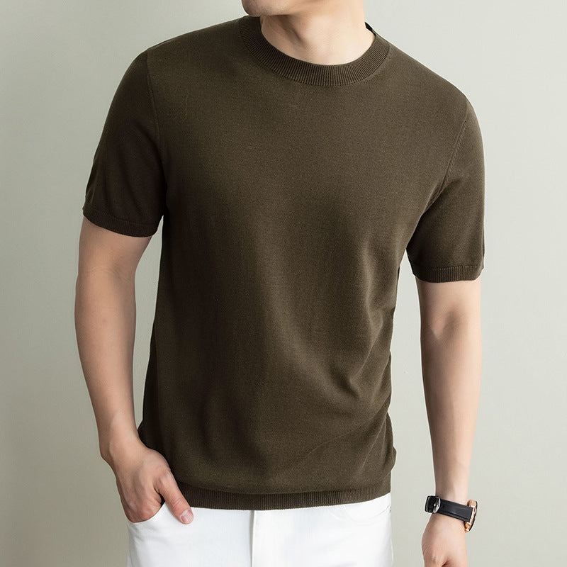 Men's Lyocell Linen Knit Crew Neck Short Sleeve T-Shirt
