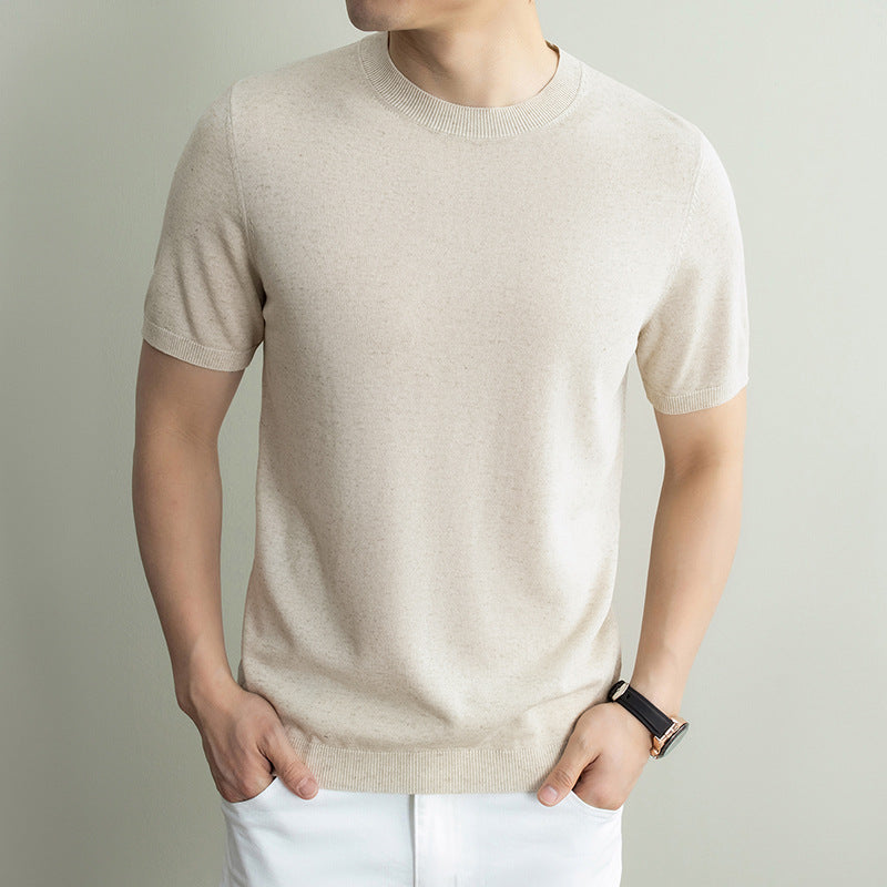 Men's Lyocell Linen Knit Crew Neck Short Sleeve T-Shirt