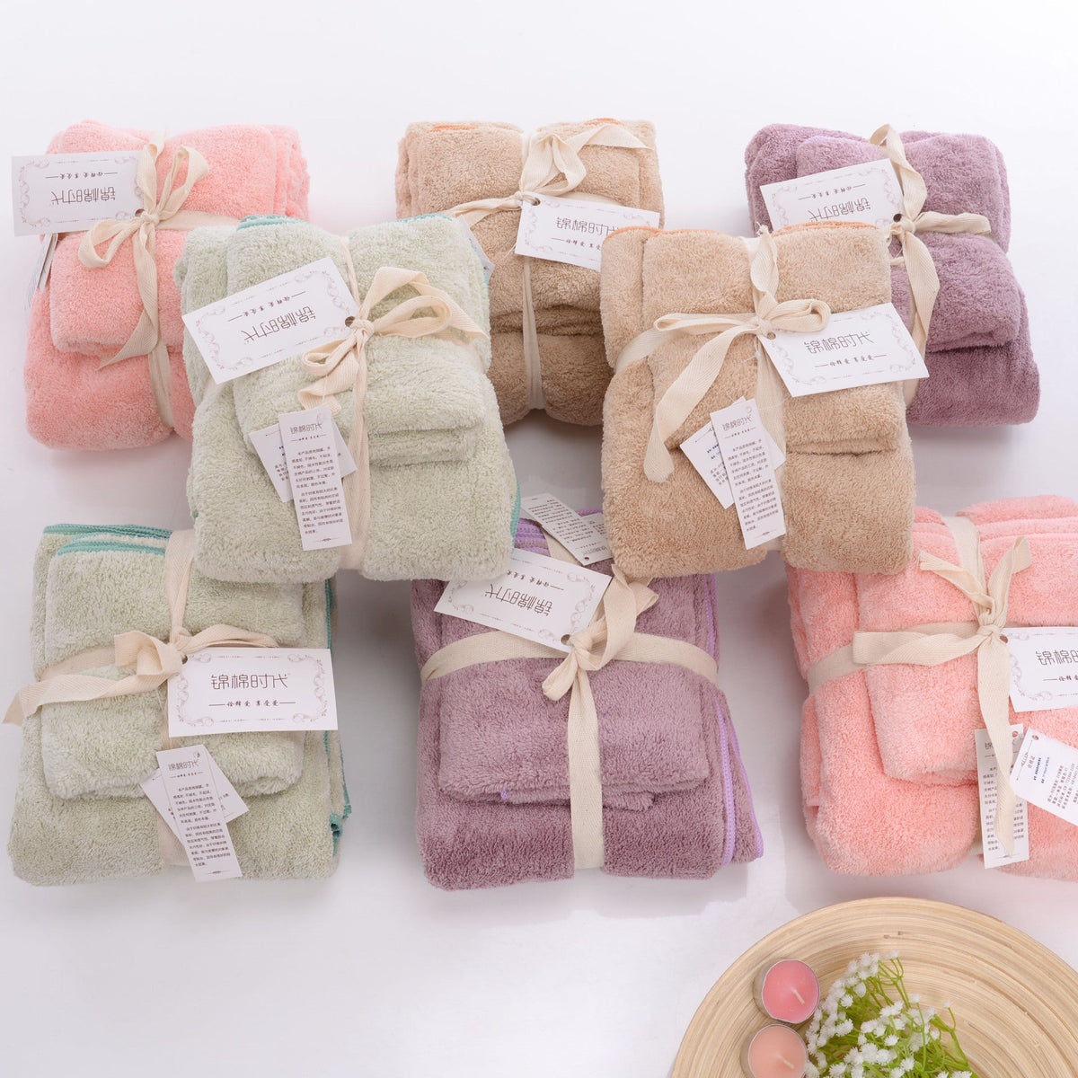 Pink Coral Fleece Bath Towel Set Absorbent Daily Use Gift Pack