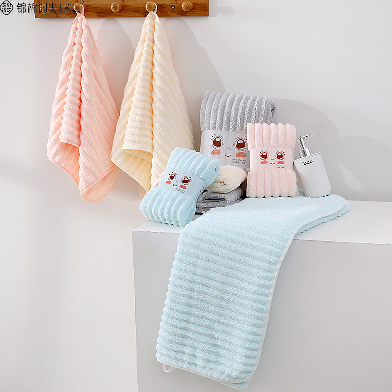 Pink Striped Coral Fleece Beauty Towel Lint-Free Double-Sided Absorbent 35*75cm