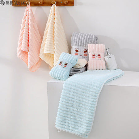 Pink Striped Coral Fleece Beauty Towel Lint-Free Double-Sided Absorbent 35*75cm