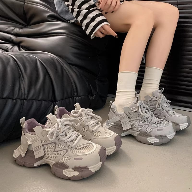 Women's Mesh Color Block Dad Sneakers Thick Sole Casual Style