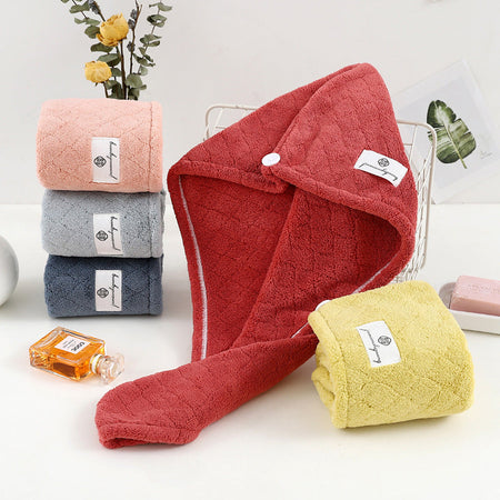 Orange powder European Flower Coral Fleece Hair Drying Cap Absorbent Turban Wrap 25*65cm