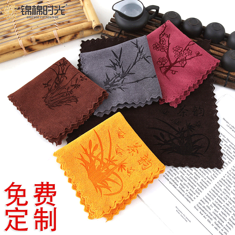 Ultra-Fine Fiber Chinese Style Tea Towel Square Absorbent