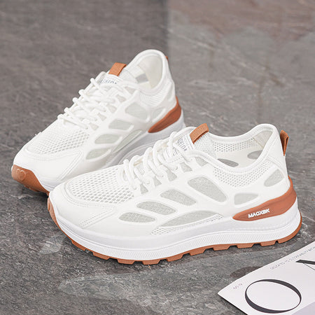 Ep988 khaki Women's Breathable Mesh Thick Sole White Casual Sneakers