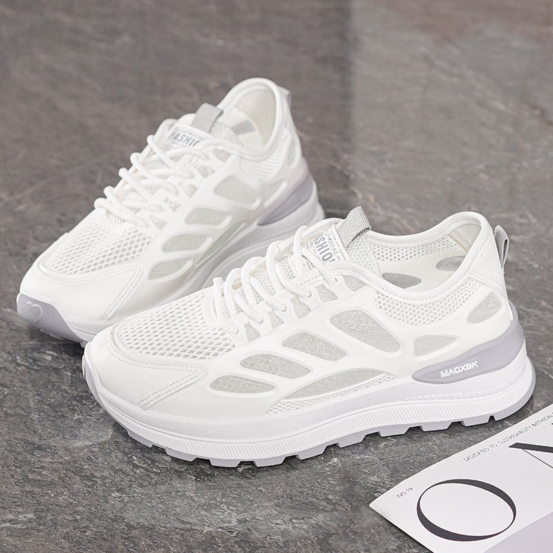 Women's Breathable Mesh Thick Sole White Casual Sneakers