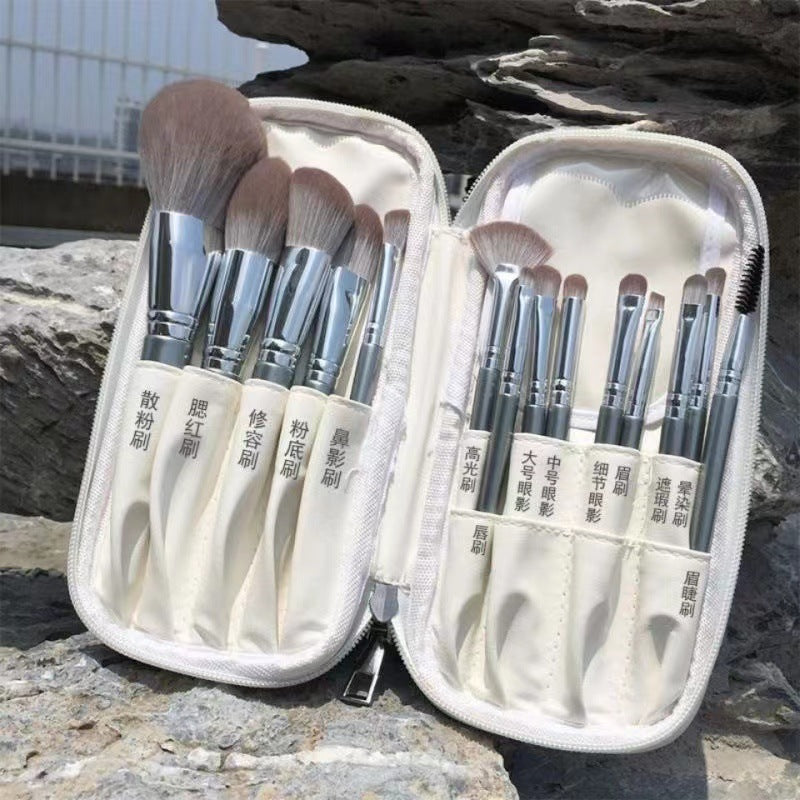 White 12-Piece Morandi Makeup Brush Set Travel Beauty Kit