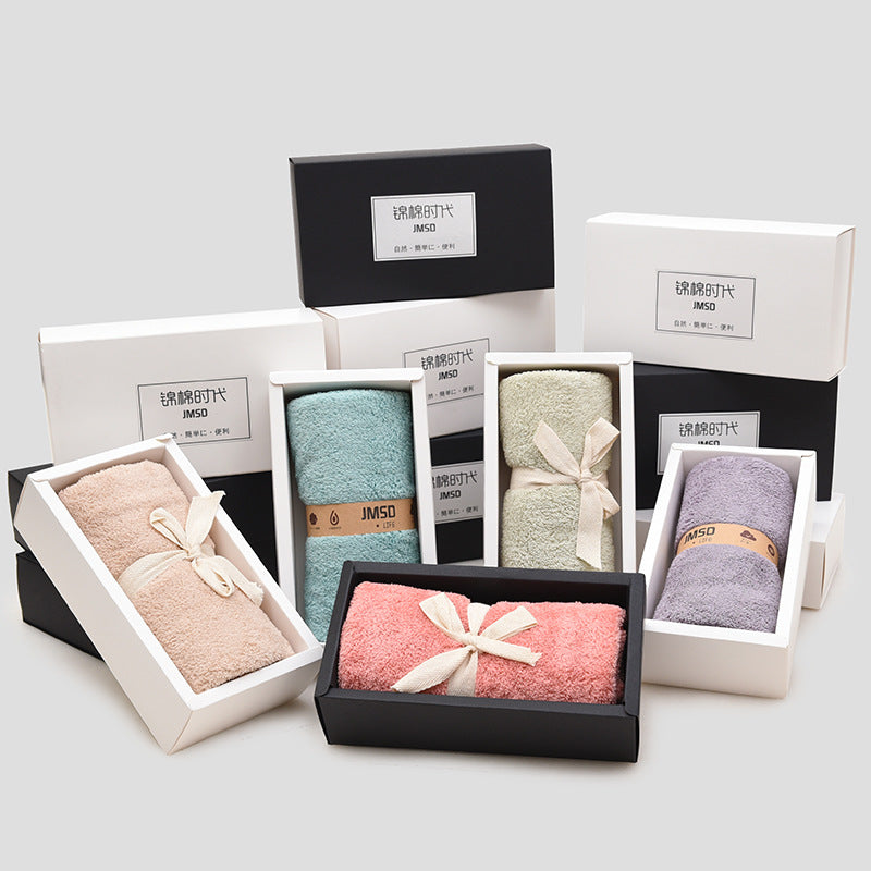 Cotton pink Microfiber Gift Box Towel Set Absorbent Adult Daily Essentials Black Box 35*75