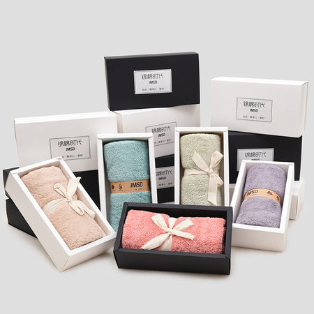 Cotton pink Microfiber Gift Box Towel Set Absorbent Adult Daily Essentials Black Box 35*75