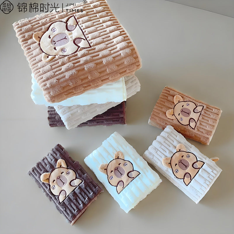 Light khaki Kapi Bala Coral Fleece Large Bath Towel Set Cute Quick-Dry Absorbent 35*75cm
