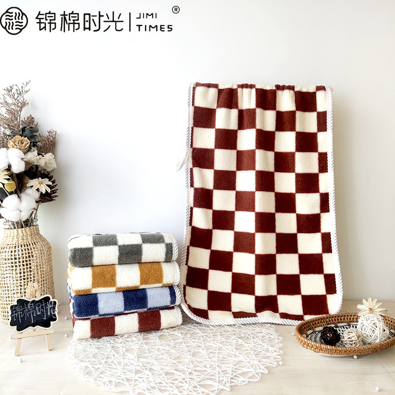 Prellis blue Checkerboard Coral Velvet face Towel Thick Absorbent Customizable 35*75cm