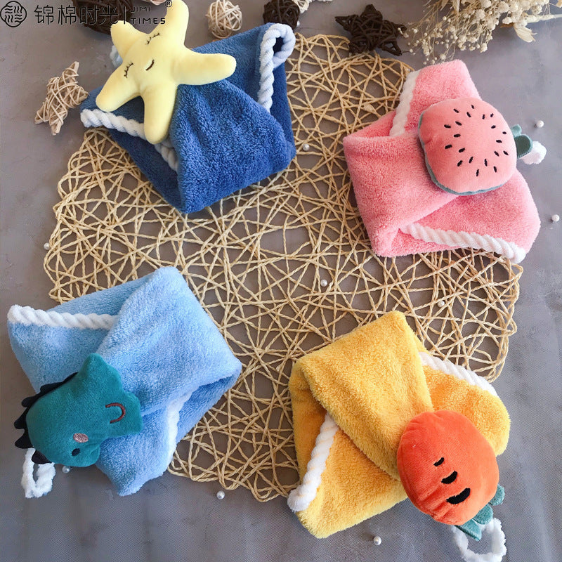 Hanging Cartoon Coral Fleece Hand Towel for Kitchen & Home Use