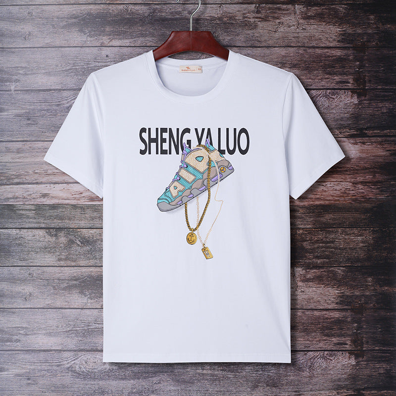 Men's Geometric Print Cotton Crew Neck Loose Fit T-Shirt
