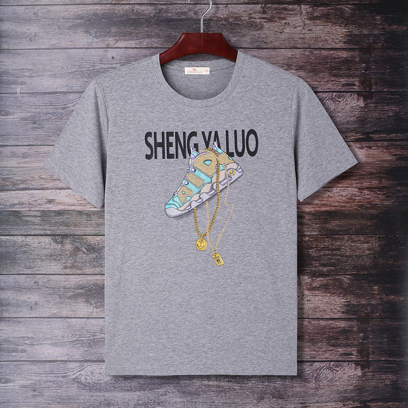 Men's Geometric Print Cotton Crew Neck Loose Fit T-Shirt