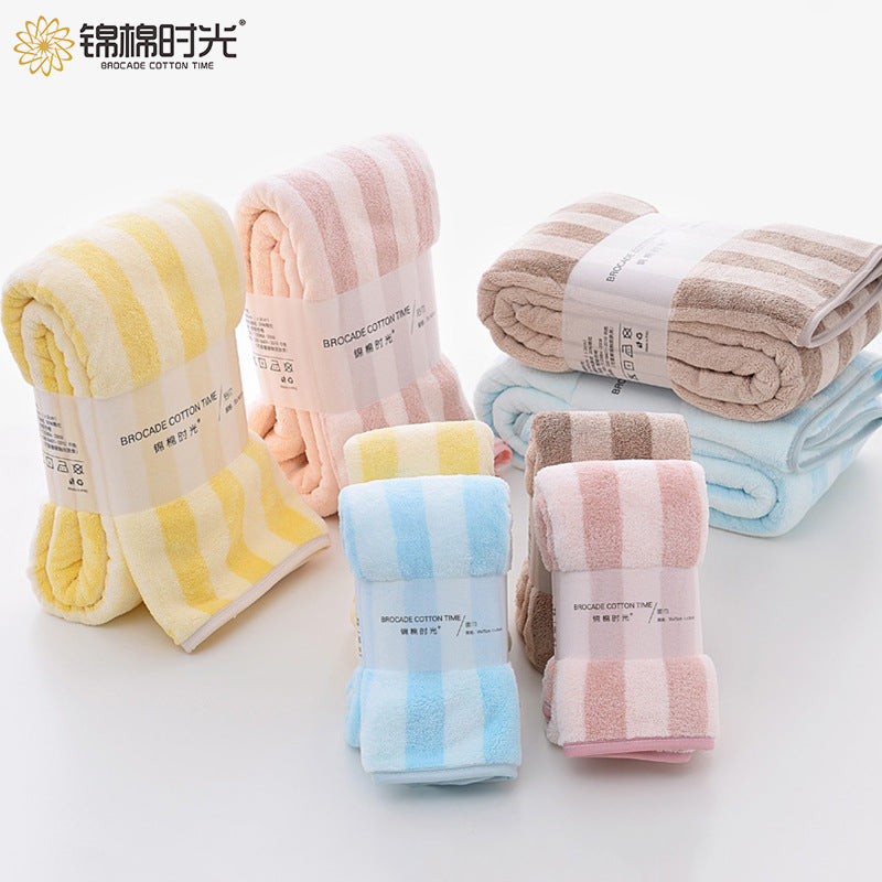 Yellow Custom Cationic Coral Fleece Towel Set Absorbent Gift Bath Towels 35*75