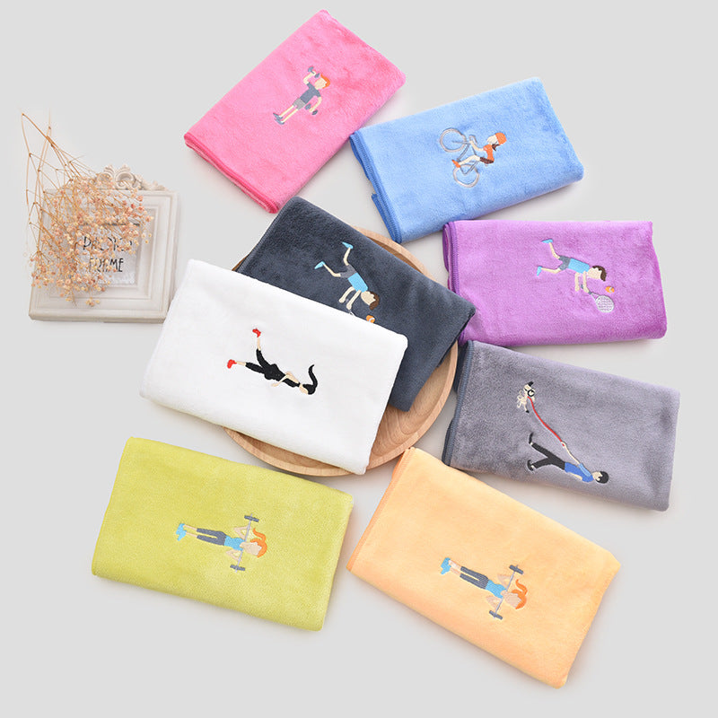 Random pattern/white Embroidered Microfiber Sports Towel Quick-Dry Yoga Fitness Towel 100*30cm