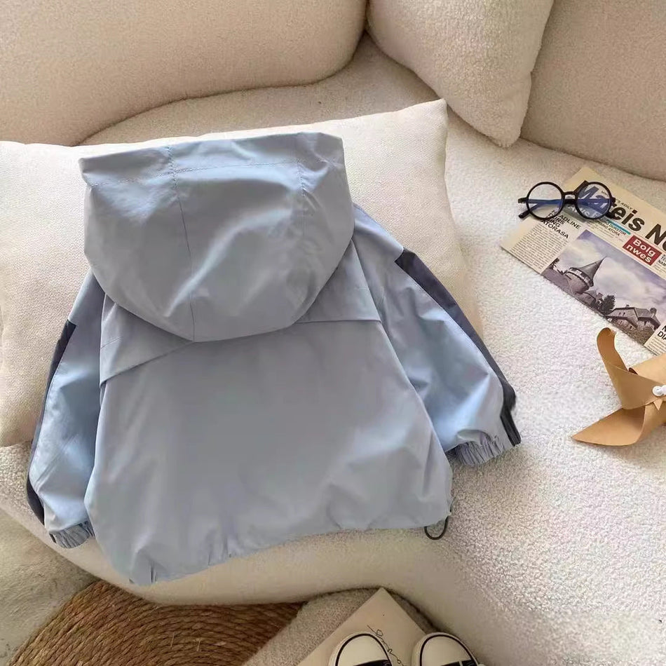 Boys Hooded Autumn Windbreaker Jacket with Cartoon Design