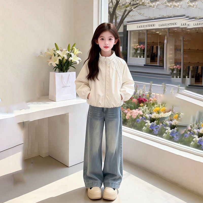 Girls Casual Stand Collar Spring Windbreaker Jacket