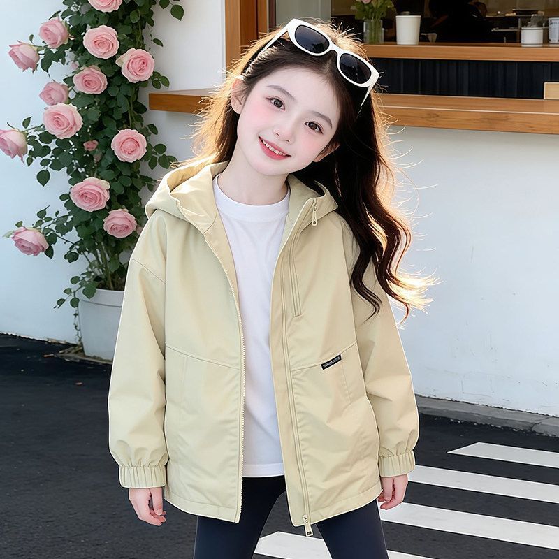 Girls Hooded Casual Windbreaker Jacket for Spring and Autumn