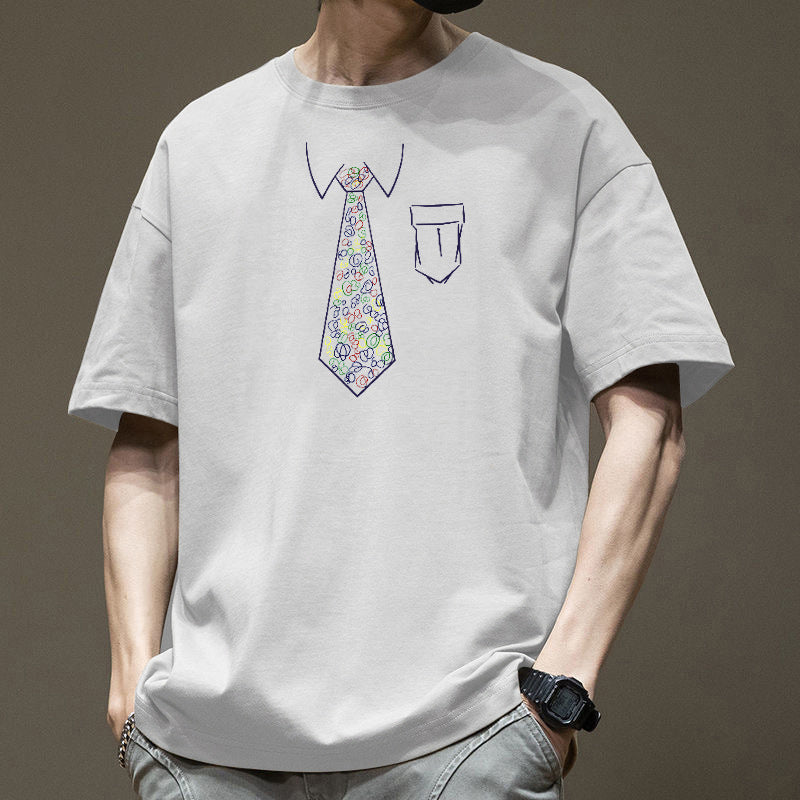 White Men's Pure Cotton Graphic Loose Fit Crew Neck Summer T-Shirt