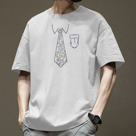 White Men's Pure Cotton Graphic Loose Fit Crew Neck Summer T-Shirt