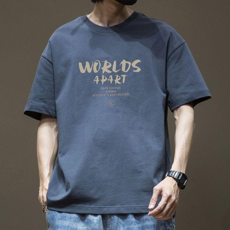 Men's Combed Cotton Letter Print Loose Fit Crew Neck T-Shirt