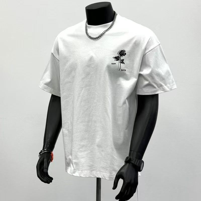 Men's Heavyweight Cotton Oversized Crew Neck Streetwear T-Shirt