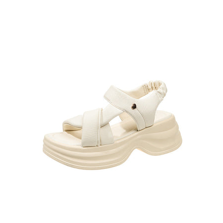White heel height 5cm Women's Cross-Strap Platform Sandals Open-Toe Summer Shoes
