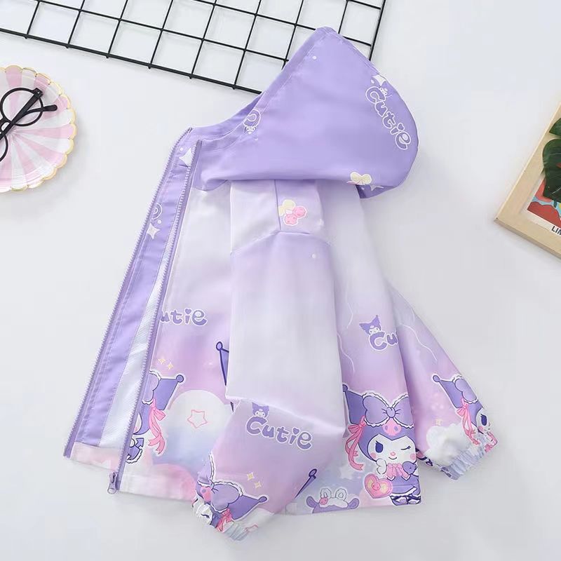 Girls Gradient Hooded Cartoon Jacket Casual Autumn Outerwear