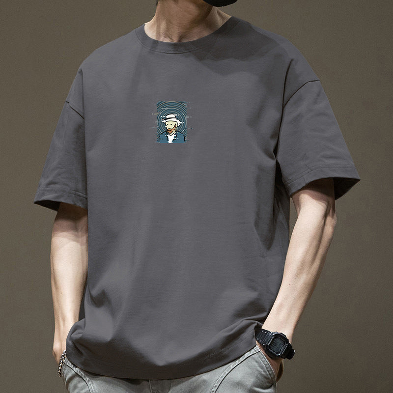 Men's Retro Cotton Graphic Loose Fit Crew Neck Streetwear T-Shirt