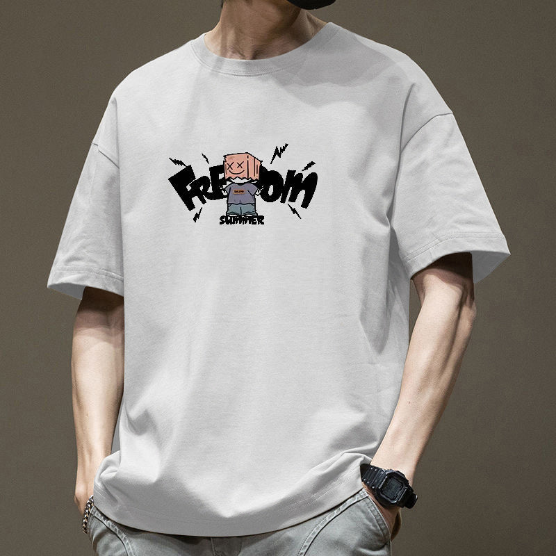 Men's Heavyweight Cotton Graphic Loose Fit Crew Neck T-Shirt