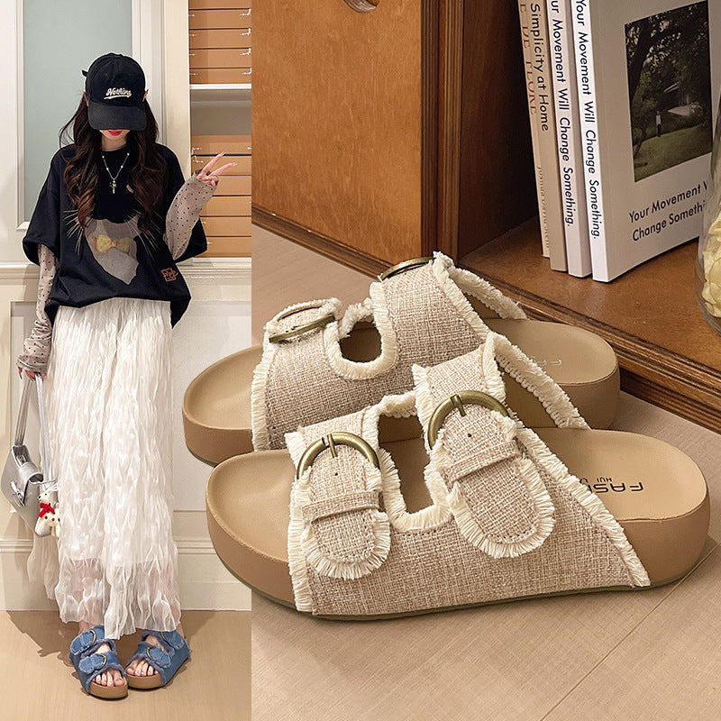 Women's Denim Platform Sandals Non-Slip Casual Summer Shoes