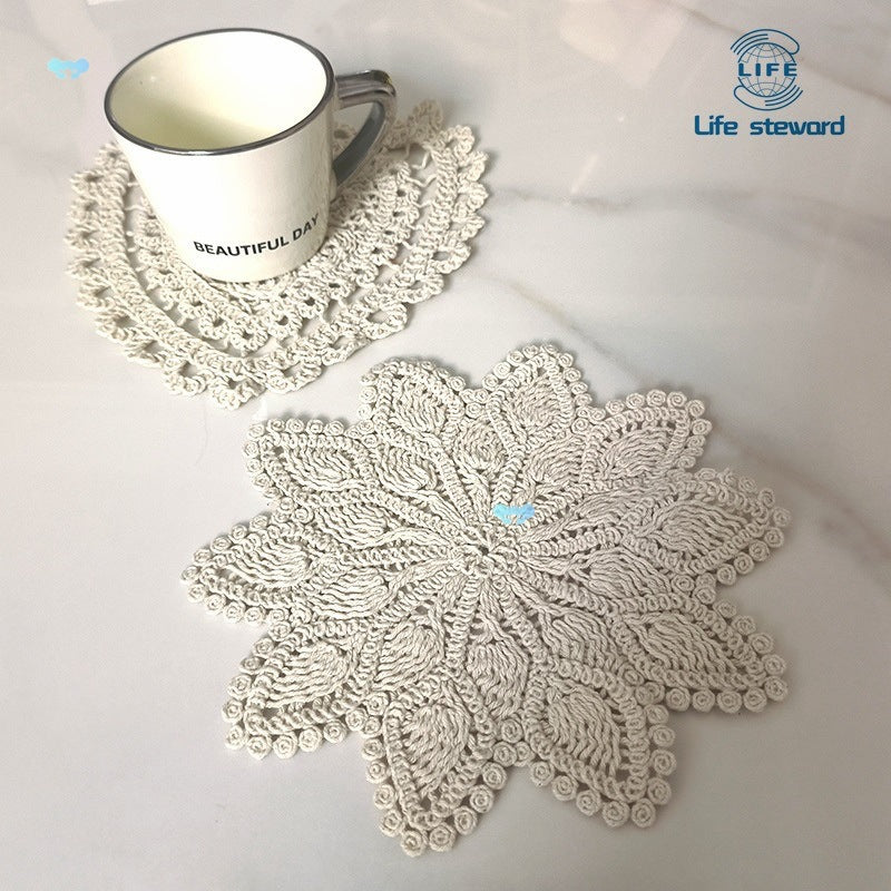 Color 2 Round Crochet Lace Placemat Elegant Dining Table Mat