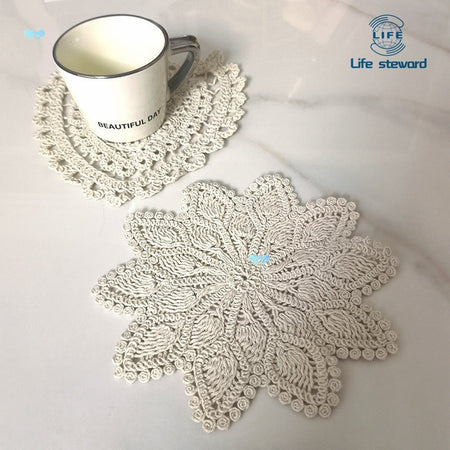 Color 2 Round Crochet Lace Placemat Elegant Dining Table Mat