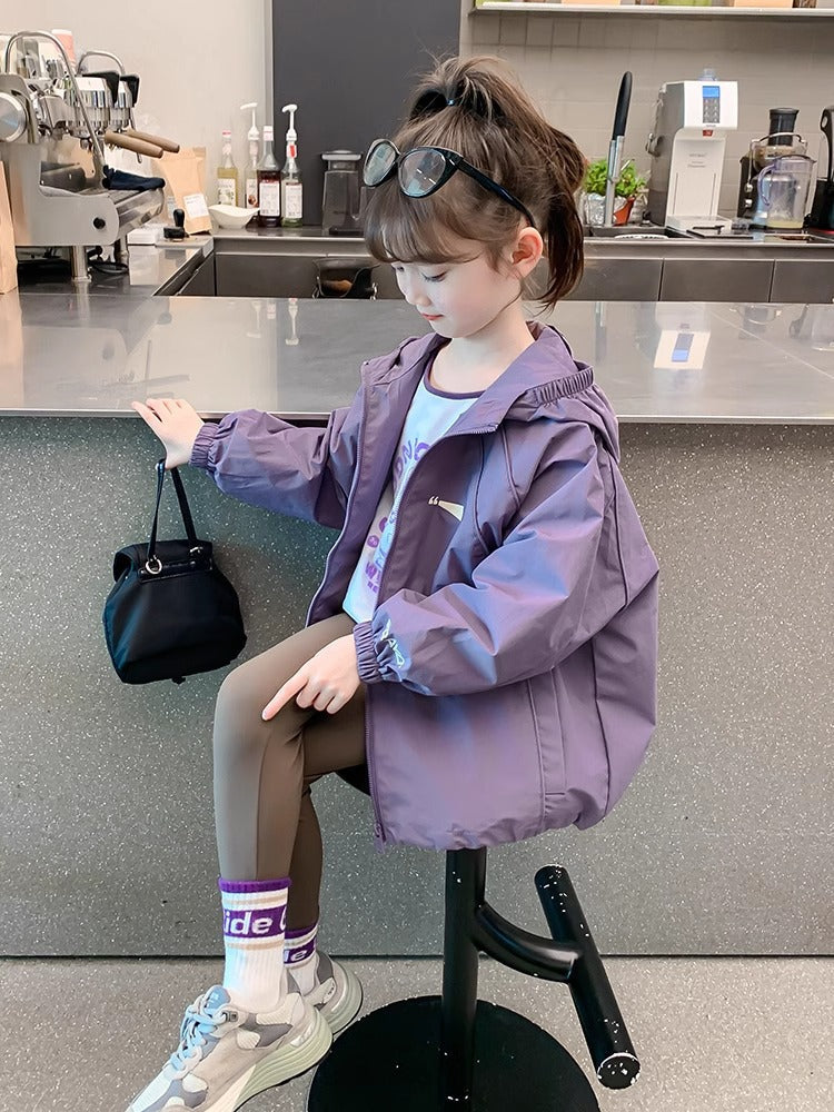 Girls Hooded Windproof Jacket Casual Spring Autumn Coat